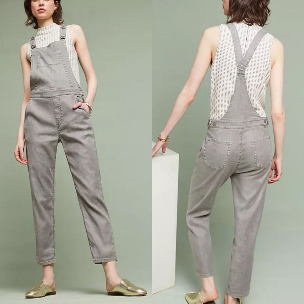 Anthropologie Level 99 Melanie Overalls Jumpsuit Gray Linen Tencel Size Large L